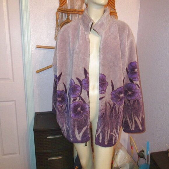 80s Vtg Black Mountain Fleece Coat Size 2X High Pile Violets Full Zip Purple - Picture 2 of 10